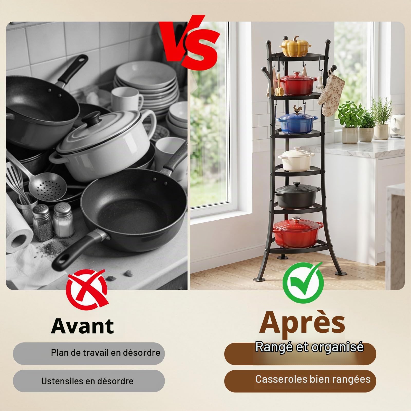 Housolution Rangement Poele et Casserole Porte Casseroles à 6 Niveaux