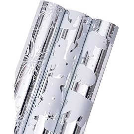 MAYPLUSS Christmas Wrapping Paper Roll - Mini Roll - 17 inch X 120 inch Per roll - Silver Bear, Snowflkes with Glitter Gold Foil Design(42.3 sq.ft.ttl)