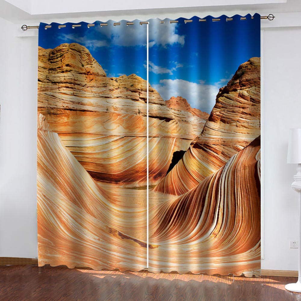 WUBMQ Darkening Blackout Curtain For Bedroom, 2 Panel Set Window Treatment Curtain Drapes Modern Art Design For Living Room - Cool 3D Gobi Desert Landscape Prints Pattern Decoration 280X260Cm