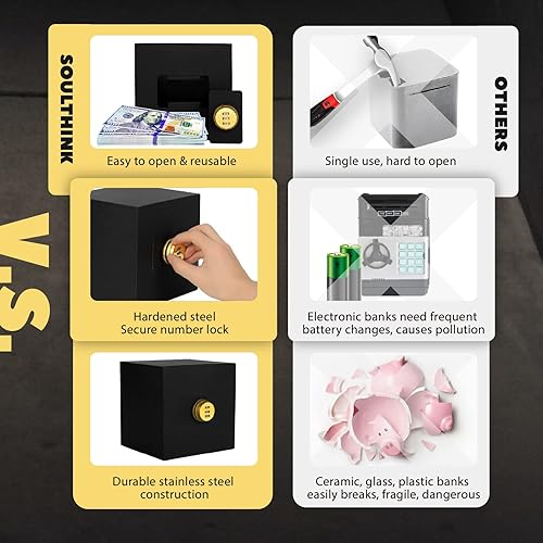 Miniatura 3 de Alcancía de contraseñas para adultos, caja de ahorros reutilizable, caja de dinero de acero inoxidable con cerradura de combinación, caja de ahorros