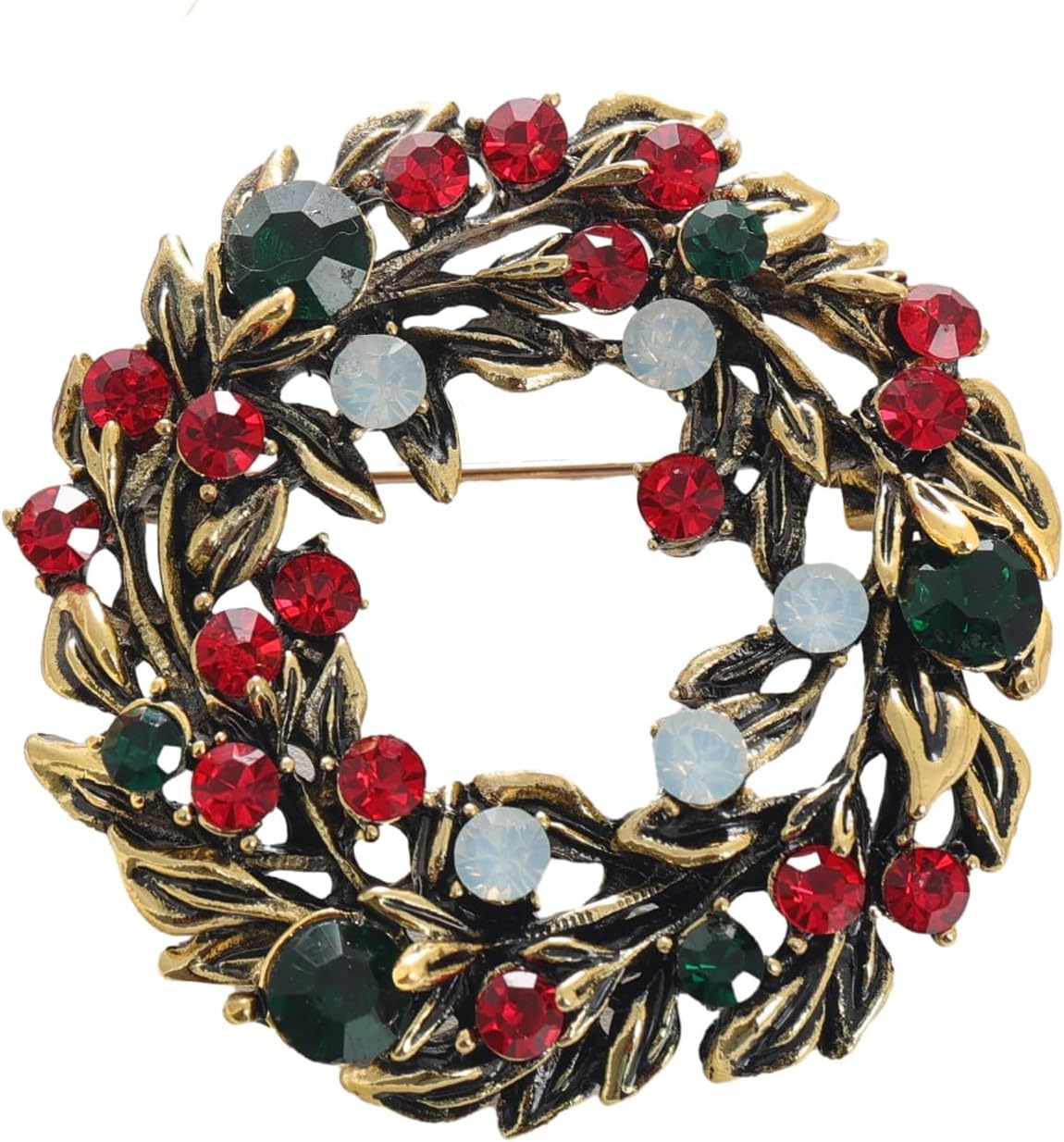 LAXPICOL Christmas Wreath Brooch for Women Flower Merry Christmas Brooch Fashion Green Red Spakly Austrian Crystal Winter Brooch Pin