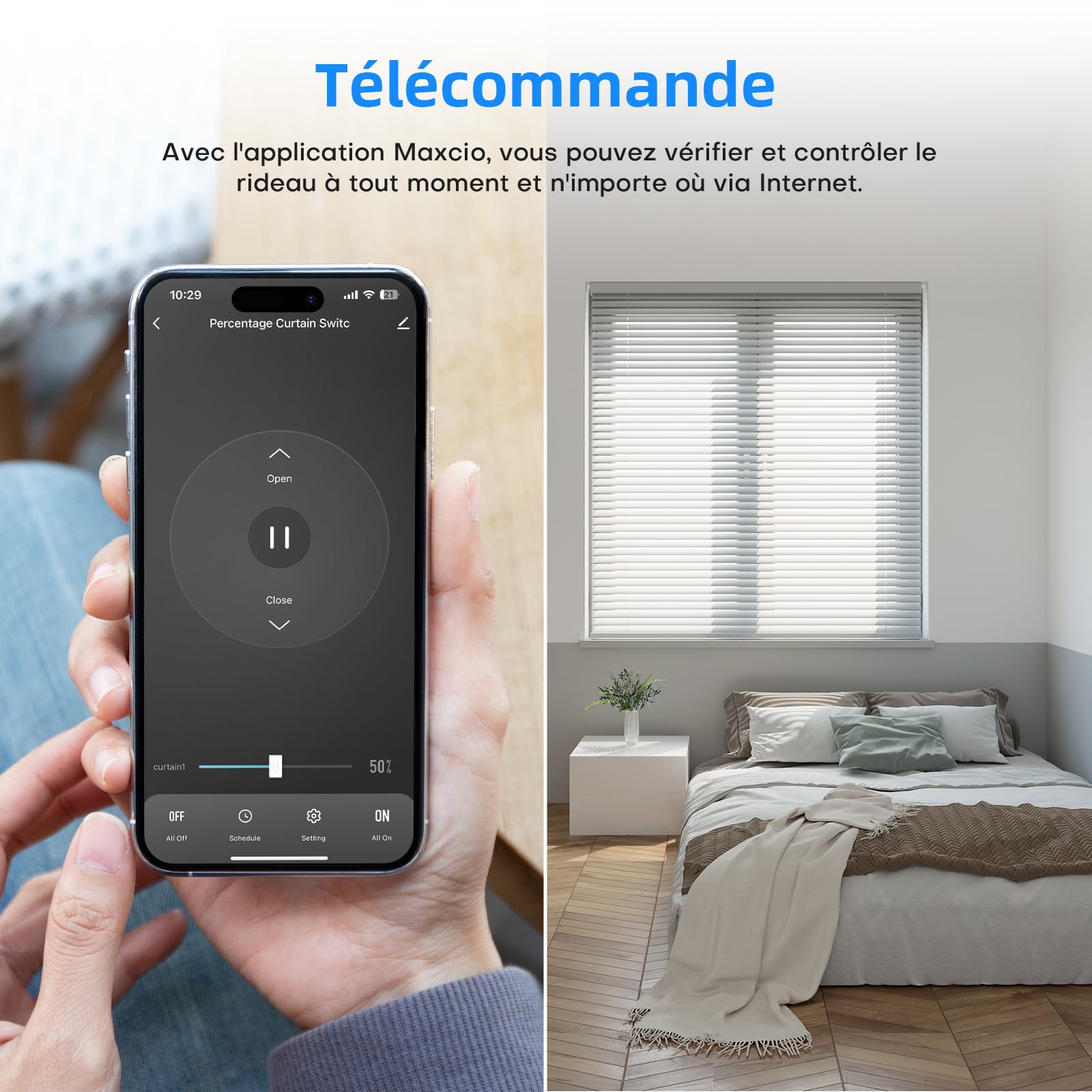 Maxcio Interrupteur Connecté WiFi Volet Roulant HomeKit Alexa [Fil Neutre] | Interrupteur Intelligent Pour Rideau Compatible Google Home, Calibrage En Un Clic & Contrôle De Pourcentage, Minuterie 2er