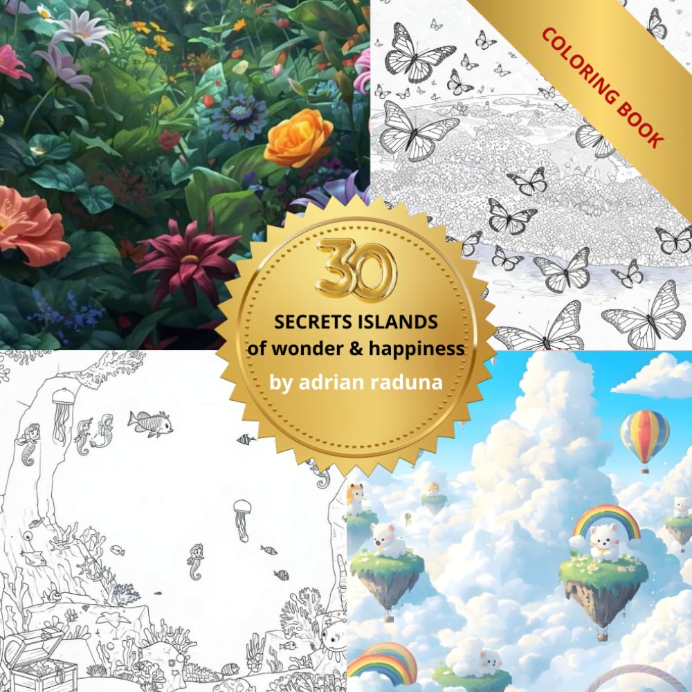 30 Secret Islands of Wonder & Happiness: A Whimsical Coloring Book of Magical Islands, Hidden Treasures, and Joyful Escapes