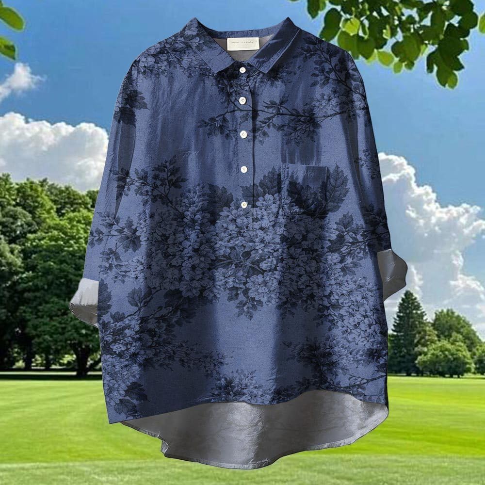 Womens Blouses Floral Print Lapel Long Sleeve Button Down Shirts Casual Summer Party Tops with Pocket image 2