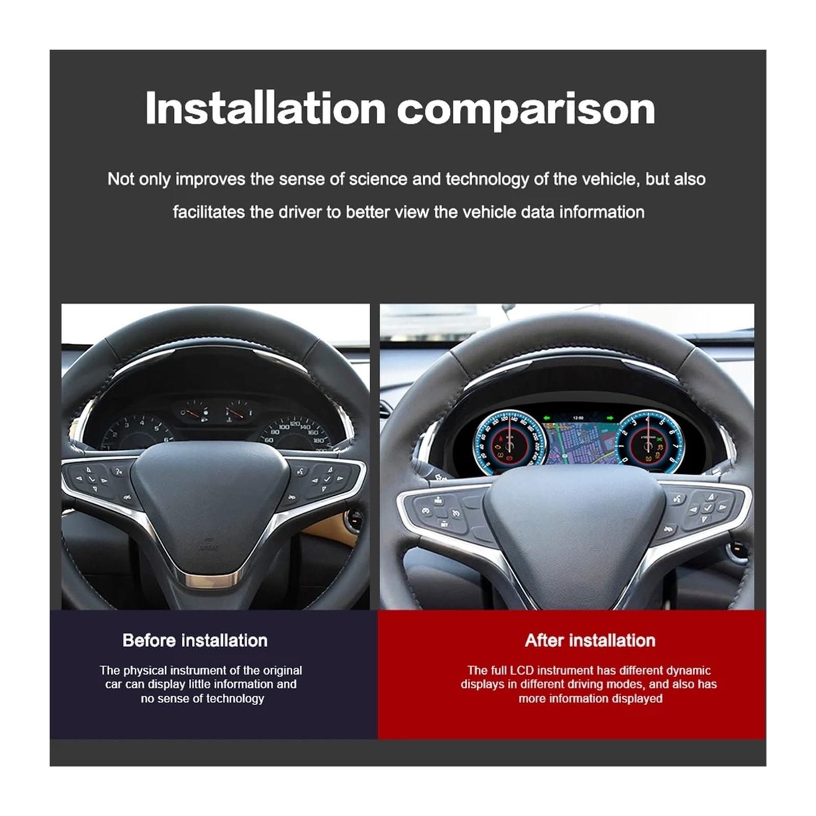 Tablero de instrumentos de coche con velocímetro LCD compatible con Chevrolet Malibu XL 2015-2022 Panel de visualización de instrumentos de cabina virtual de grupo digital