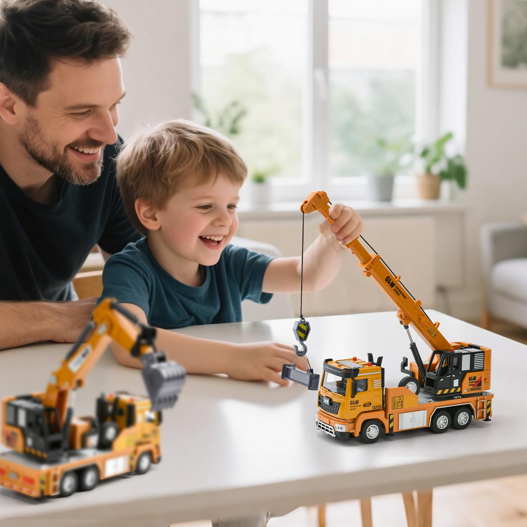 Vehículos de Construcción de Juguete, 1:40 Juguetes Grúa, Vehículos de Transporte con Sonido y Luz, Camiones de Juguete para Niños, Regalos y Juguetes para Niños 3 4 5 6 Años