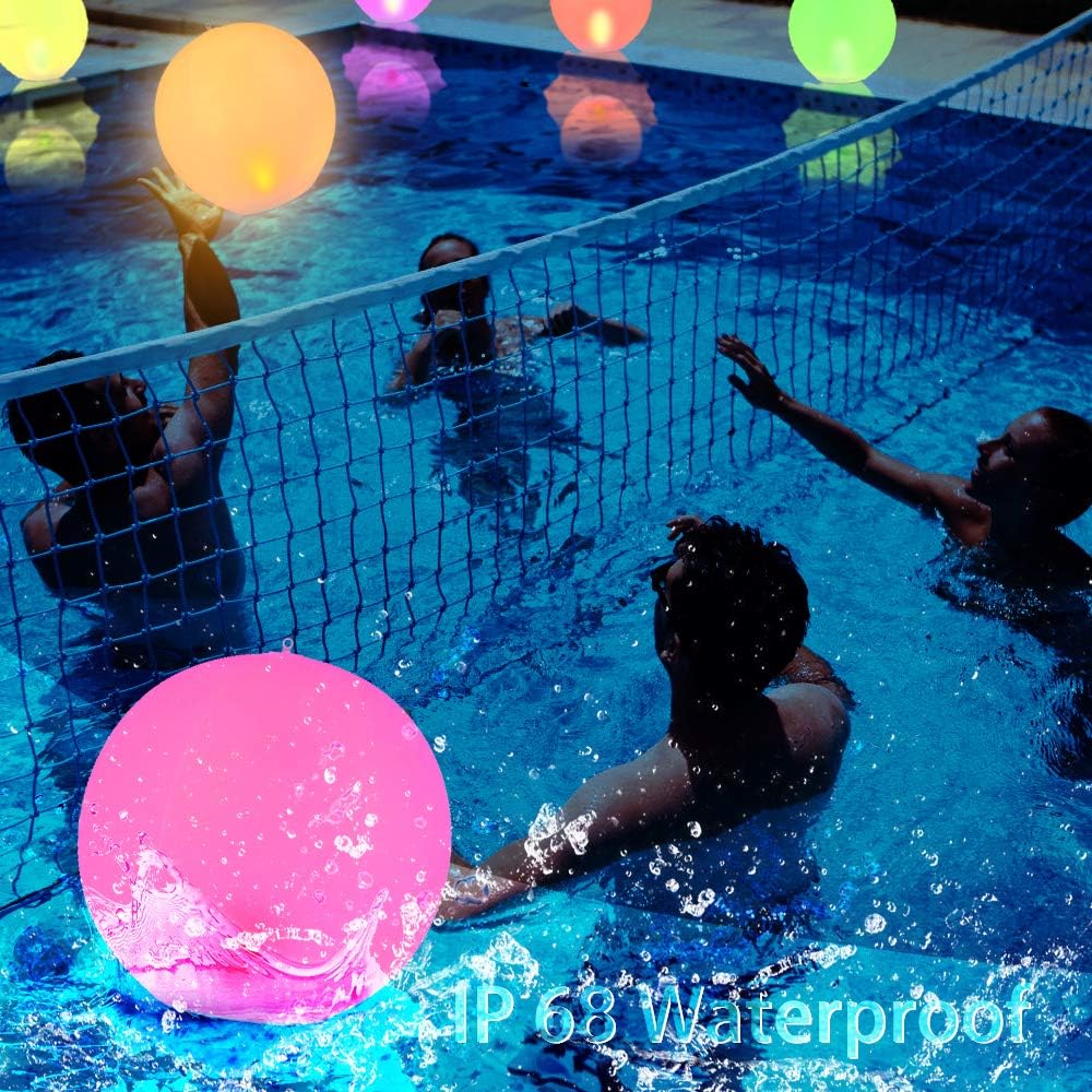 GEEDIAR Floating Pool Lights 2pcs,14" Inflatable Solar Powered Pool Light with Remote,IP68 Waterproof Swimming LED Mood Lights with 16 Color Changing Outdoor Decorations Light for Garden and Pond