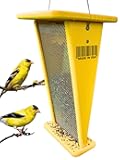 JCS Wildlife Finch Feeder – Recycled Yellow Poly Lumber, V-Shaped Design, Stainless Steel Mesh, 5-Cup Nyjer/Thistle Capacity – Easy to Clean, Made in USA
