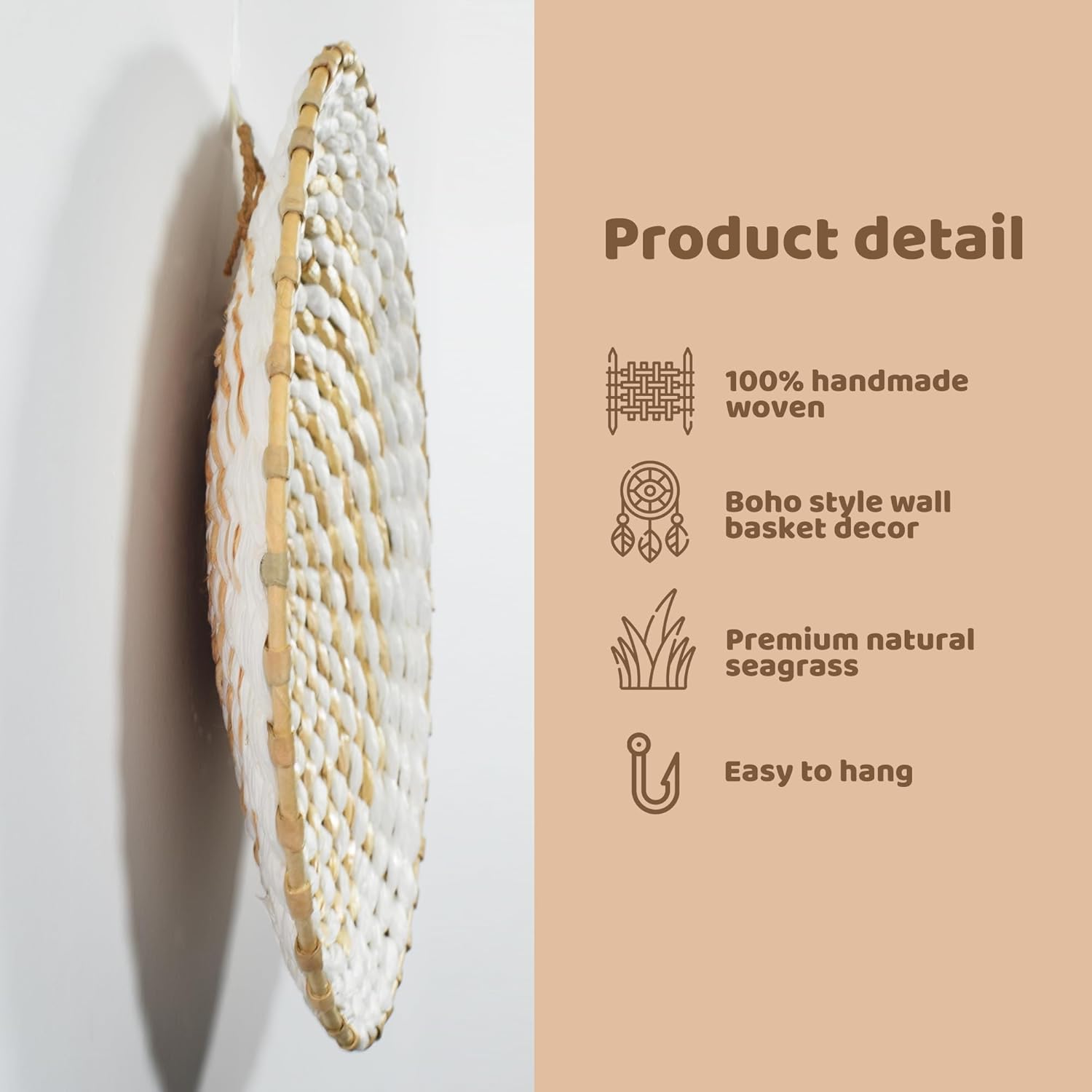 BreezyHue Set of 7 Boho Wall Baskets Decor Handmade Woven Round Wall Art Hanging for Gift Bedroom Living Room Decorations (Boho-B)