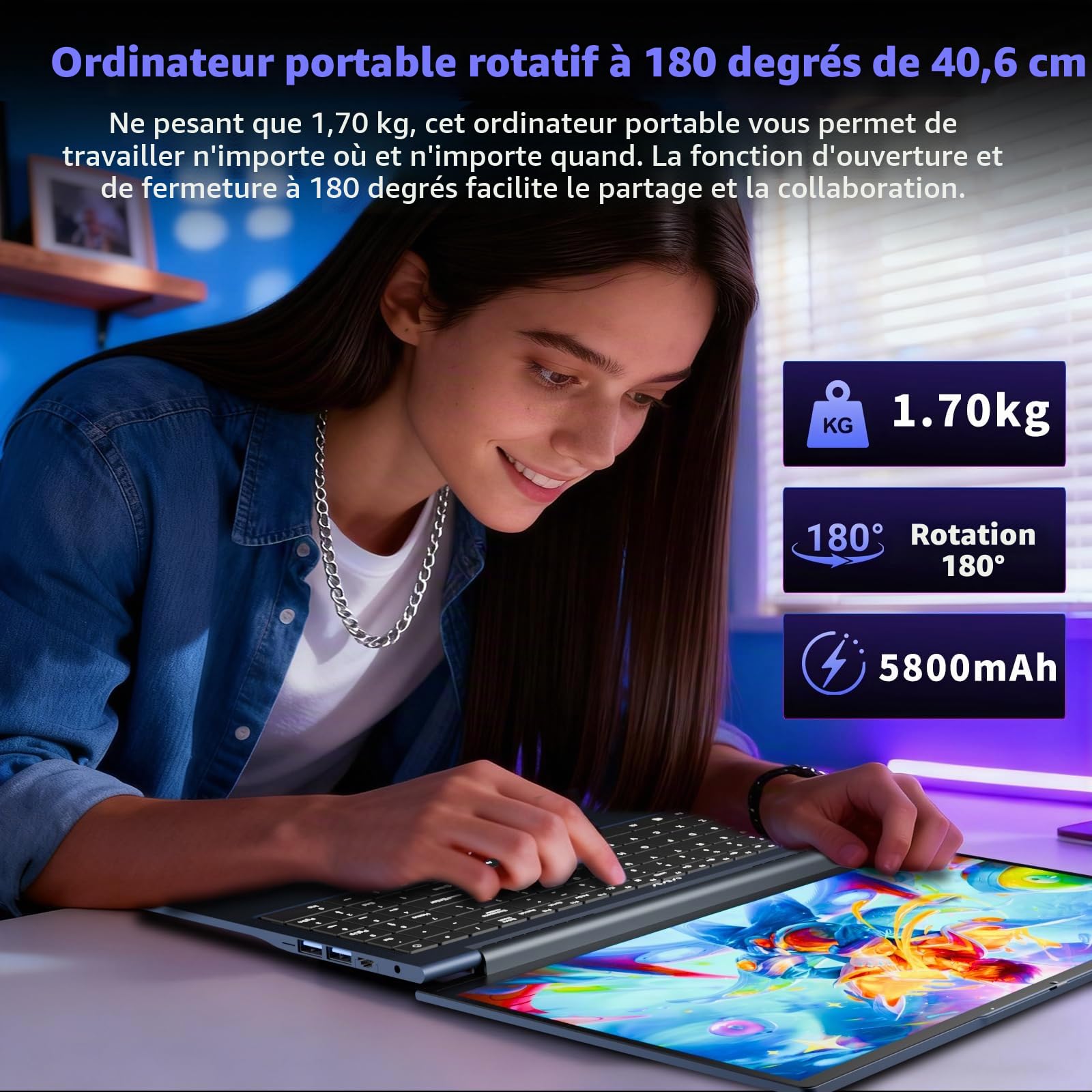 16 Pouces Ordinateur Portable avec Core i5 8210Y Processeur, Win 11 PC Portable 16Go RAM 512Go SSD, Laptop écran 1920 x 1200 IPS, RJ45, USB 3.0, HDMI, BT 5.0, WiFi 5 Pavé Numérique Rétroéclairé