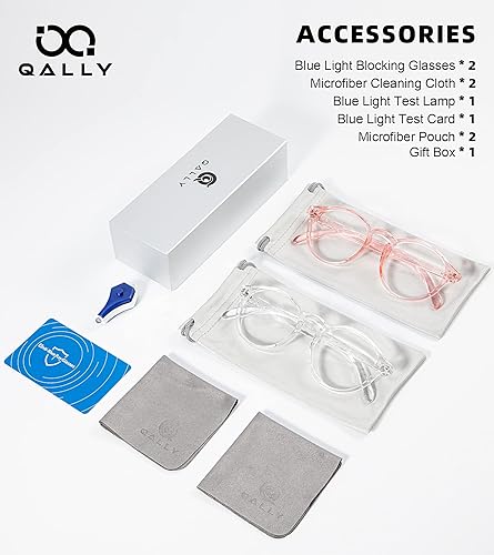 Miniatura 7 de QALLY Gafas redondas de bloqueo de luz azul para mujer, antifatiga ocular, lentes transparentes para computadora con filtro de luz UV