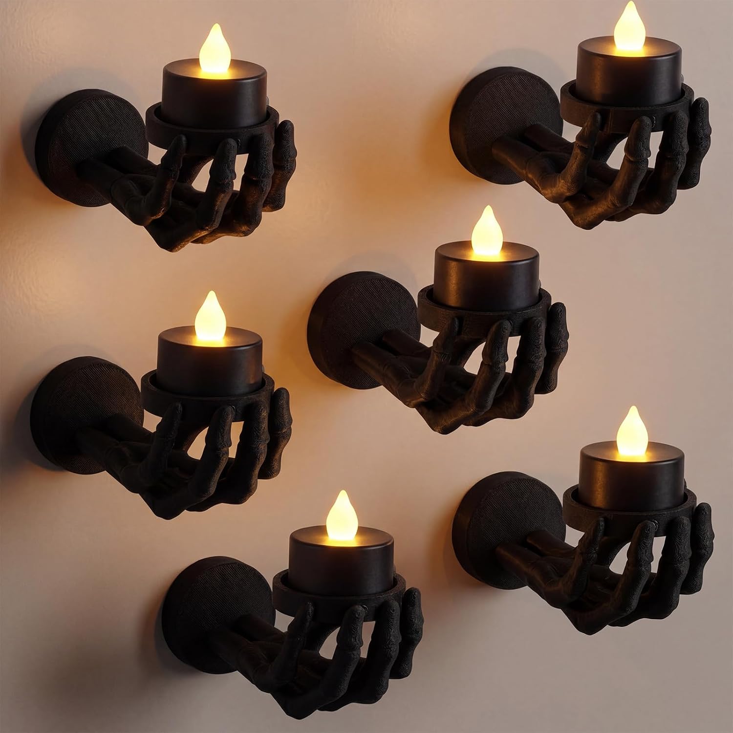 Havawish 6 Pcs Halloween Skeleton Hand Wall Candle Holder with LED Candles