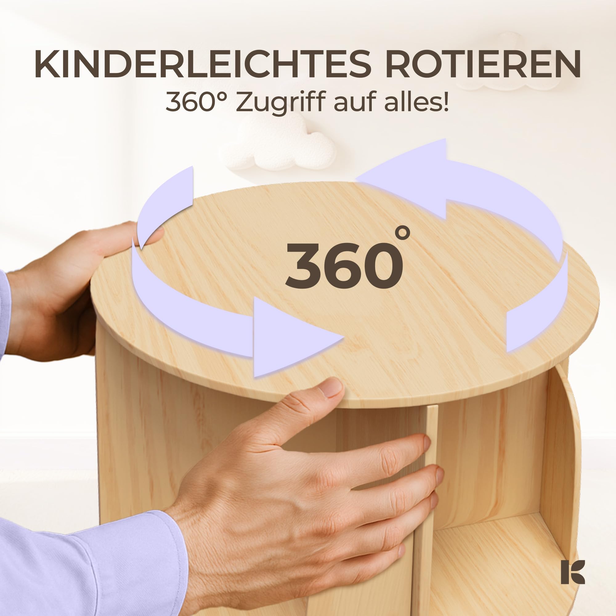 360° Drehbares Bücherregal Kinder - Kiefernholz Bücherregal Drehbar Kinder mit 4 verstellbaren Ebenen 130x46x46 cm - Drehregal, Standregal