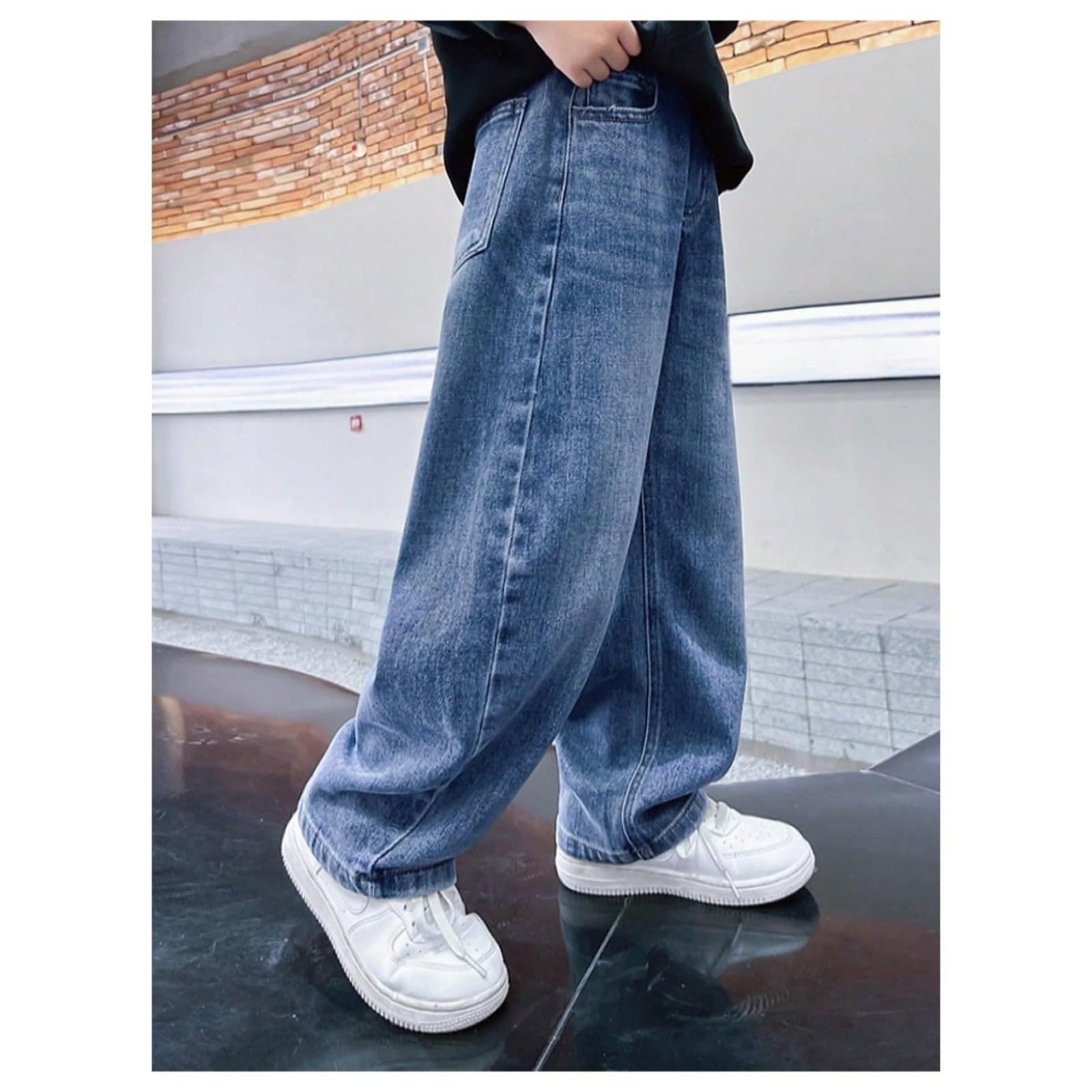 Baggy Jeans Jungen Kinder Weite Bein Denim Hosen Mit Elastische Taille und Taschen Loose Fit Stretch Cargohose Mode Frühling-Herbst Denimhose Freizeit Streetwear Jeans
