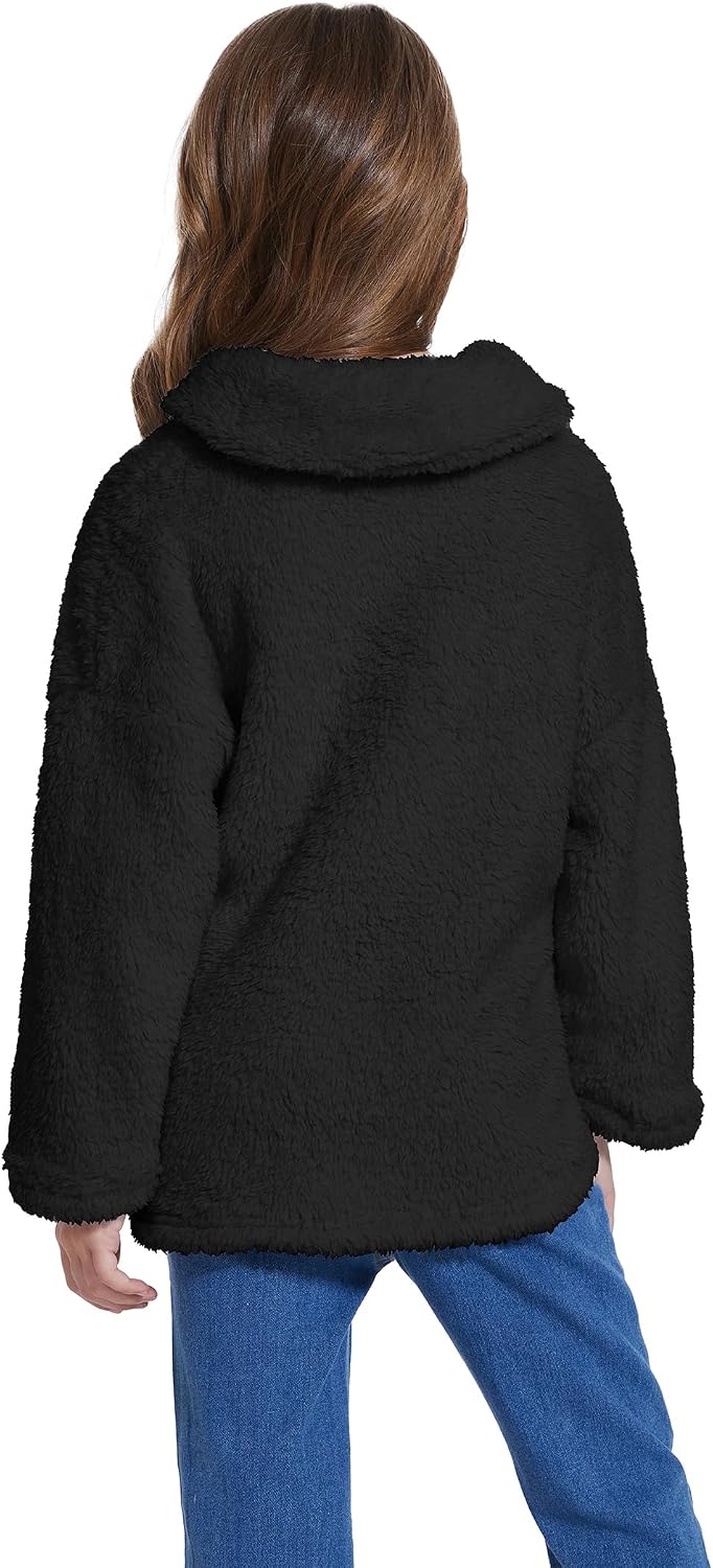 Sherpa Hoodies for Girls Drop Shoulder Fuzzy Fleece Pullover Oversized Sweatshirt With Pockets 4-12 Years