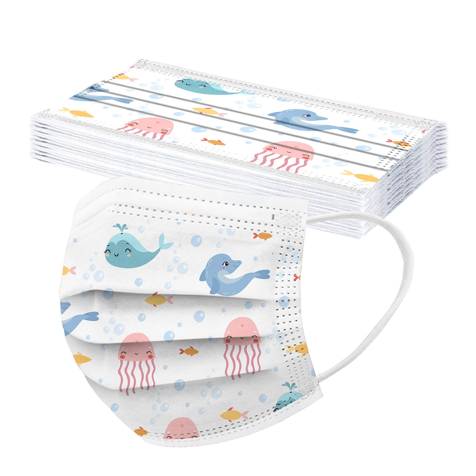 50 Pezzi Bambini Tessuto Viso Stampa Antipolvere Visiera Bocca Faccia USA e Getta 3 Strati Adatto Comfort Traspirante