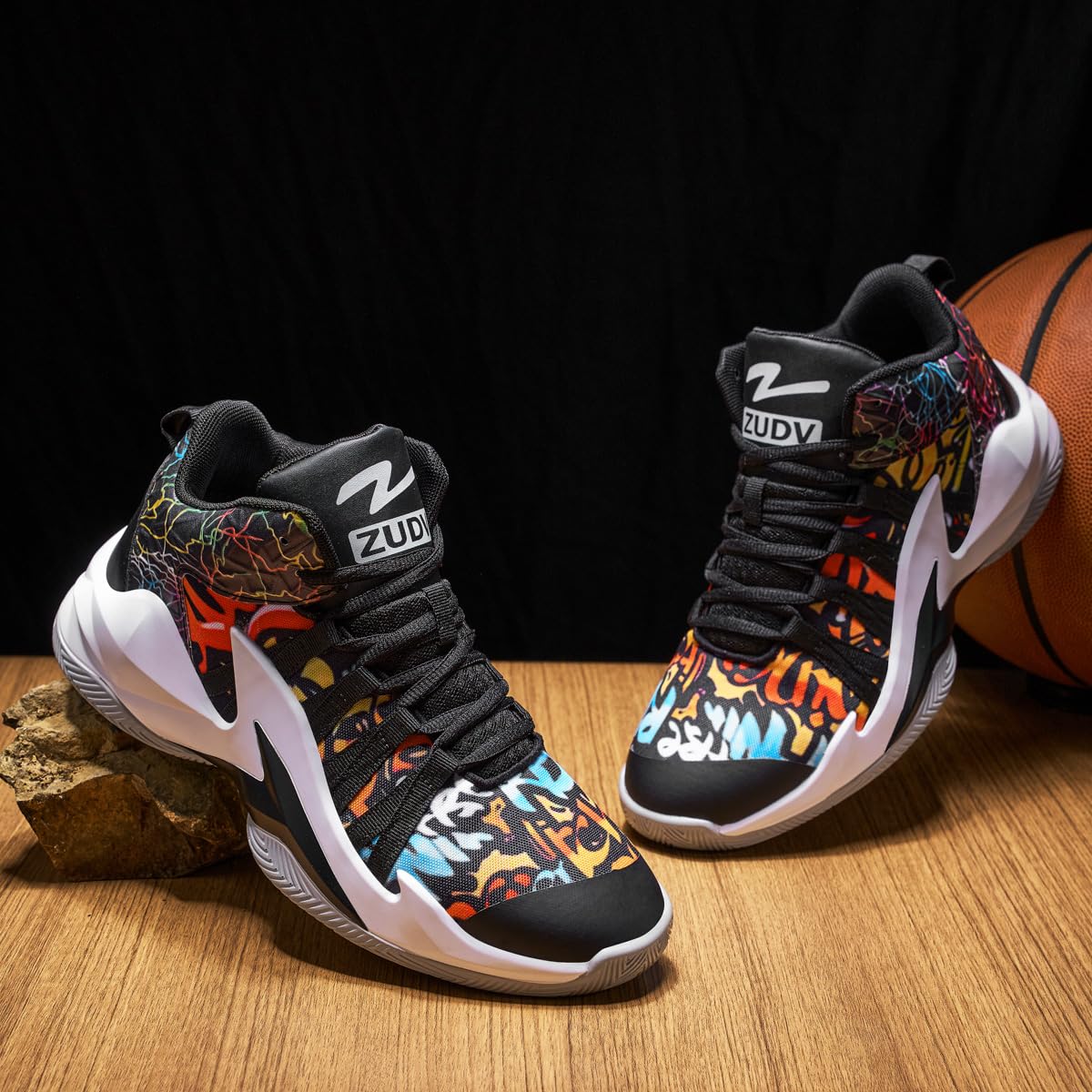 Zapatillas Baloncesto Hombre Graffiti Botas Deportivas Comodas Gran Agarre | Zapatillas de Baloncesto Caña Alta Hombre Diseño Graffiti Gran Agarre