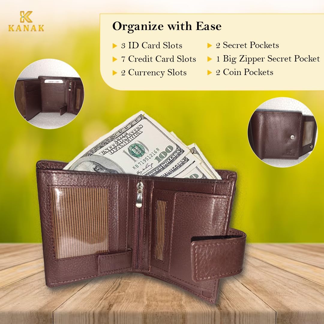 King Genuine Leather Wallet, Compact Bifold with Tab Closure, 4.5 inches x 3.7 inches x 1 inch (ROSEWOOD) - Image 5