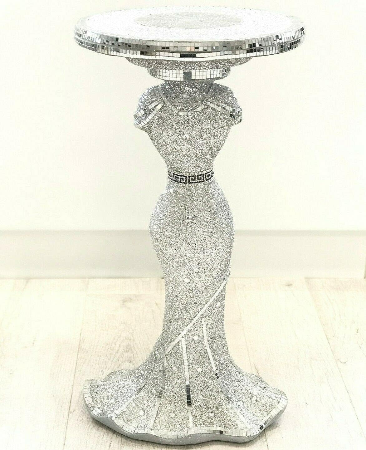 Touch of Vogue TOV® Silver Mirrored Side Table Modern Plant Stands Bed Side Sparkle End Romany Pearl