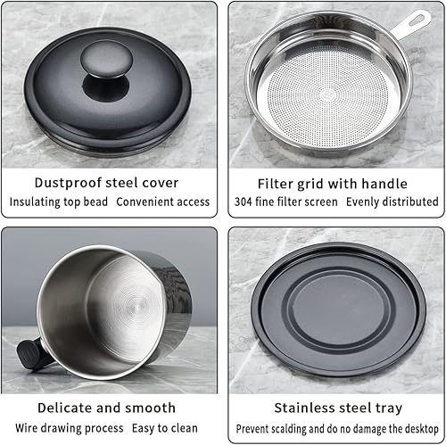 Miniatura 6 de Berglander Contenedor de grasa de tocino negro con colador de 47 oz1.4 L, recipiente de almacenamiento de aceite de acero inoxidable con filtro de