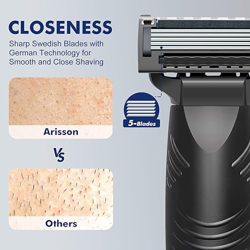 Miniatura 3 de Arisson Juego de maquinillas de afeitar para hombre, incluye 1 mango de afeitar de diseño ergonómico, 4 recambios de cuchilla, cubierta de hoja de