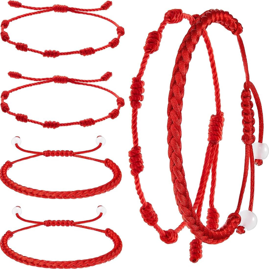KWSLIN Chinese Red String Bracelets for Blessing Good Lucky, Adjustable Braided Red Cord Bracelet Knot String Bracelet Amulet Jewelry Gift for Protection Luck Friendship Wealth, Style B - 6 Pack