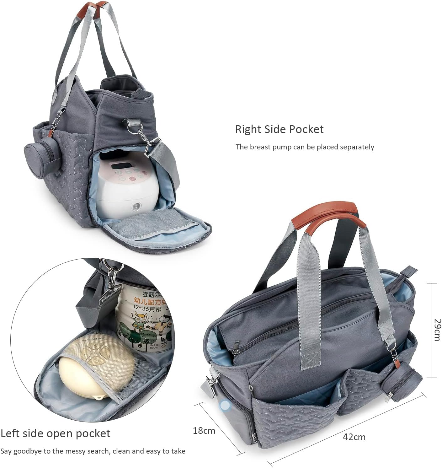 Lmbabter Diaper Tote Bag-Breast Pump Bag Diaper Organizer Bag with Pacifier Case Mommy Baby Bag for Work,Weekender