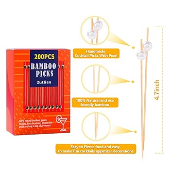 Buy 200PCS Fancy Cocktail Picks - Handmade Bamboo Skewers For Appetizers, Fruit Party - Gold Pearl Food Picks, Charcuterie Accessories (4.7 Inch) Online At Low Prices In India