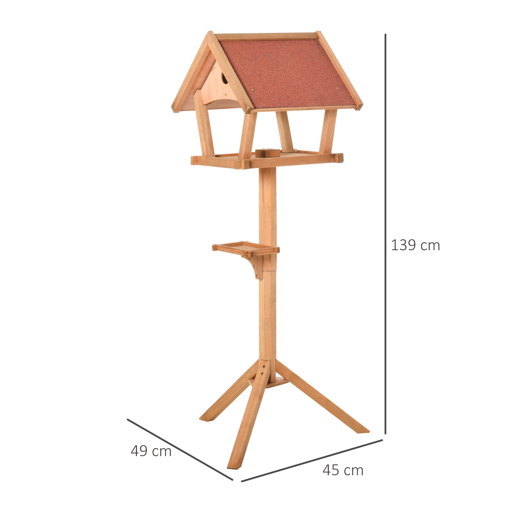 PawHut Drewniany stół ptasi wolnostojący karmnik, 139 cm Naturalny