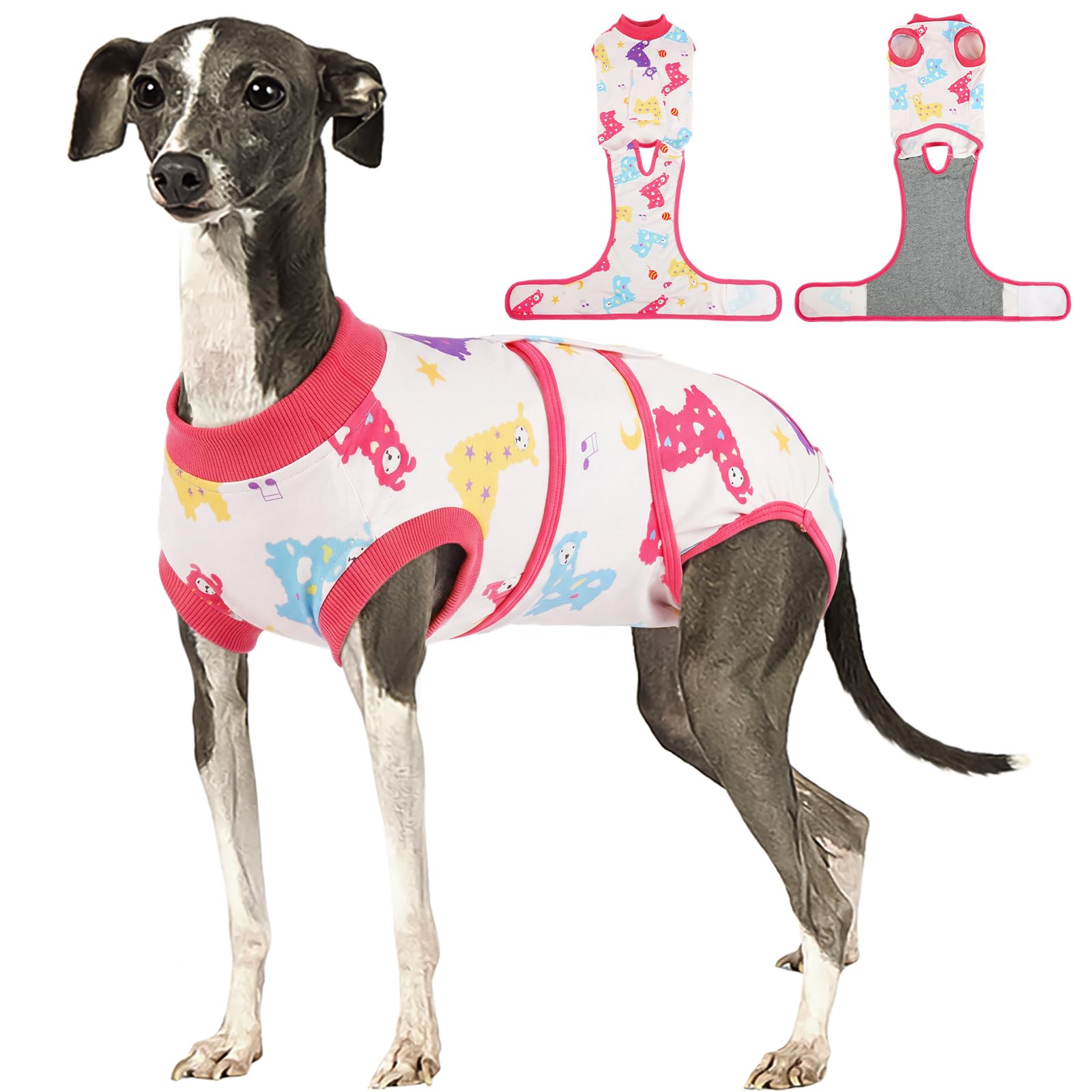 Kuoser Dog Recovery Suit, Female Male Spay Neuter Surgery Suit, Llama, L