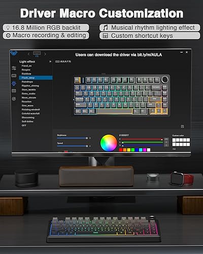 Miniatura 8 de AULA Teclado mecánico inalámbrico F75 Pro, 75% teclado personalizado intercambiable en caliente con perilla, retroiluminación RGB, interruptores