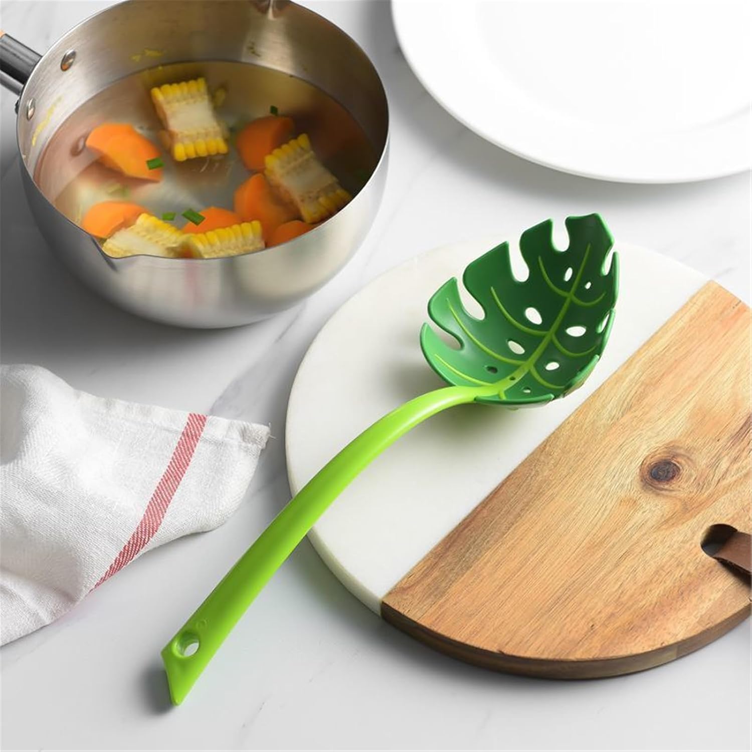 3 PCS Jungle Spoon Unique Green Leaf Noodle Spoon Leaky Spoon