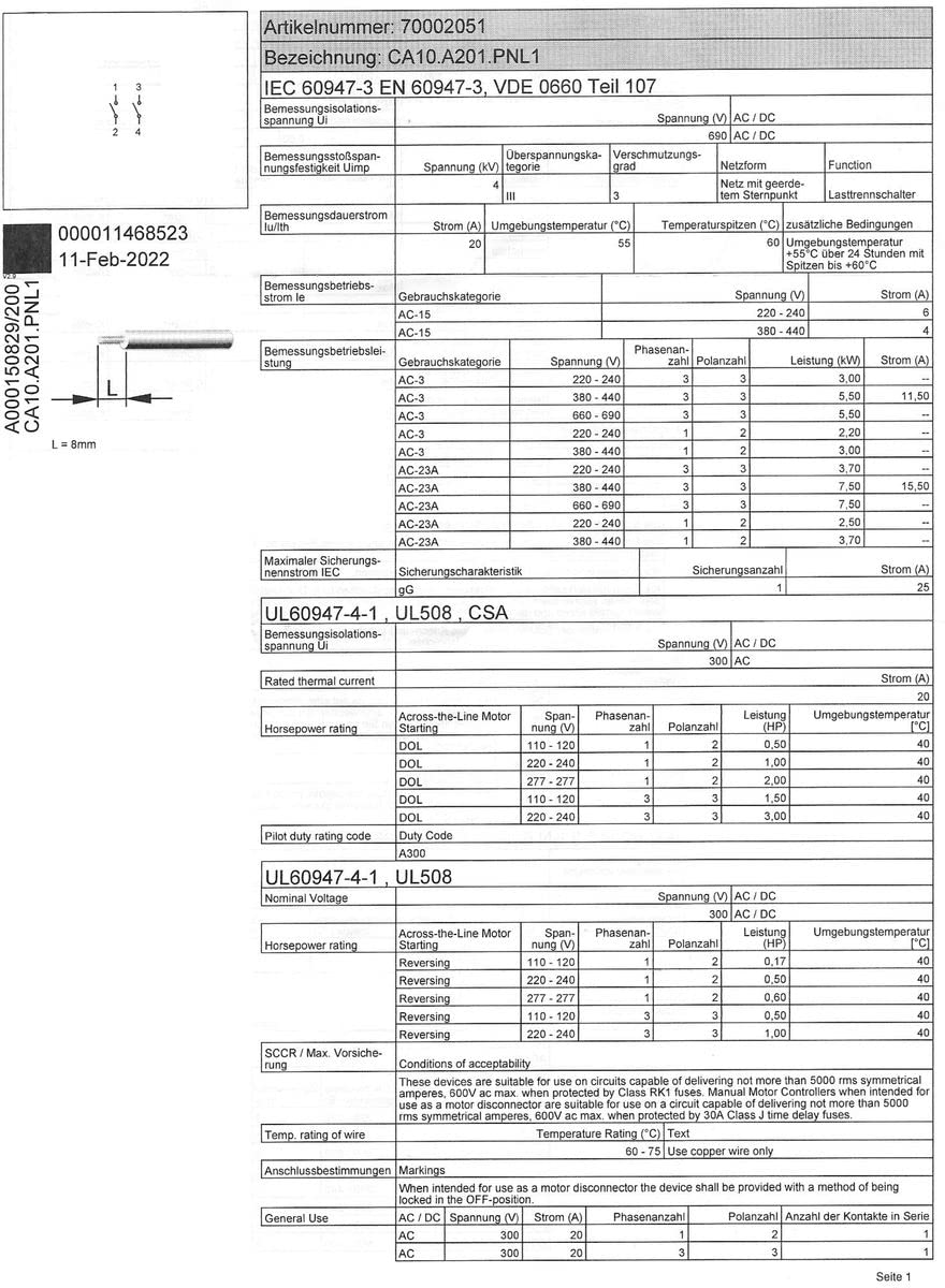 Kraus & Naimer CA10 A201 PNL1 - Interruptor de 2 pines 20 A con posición 0 1 montaje en superficie IP42