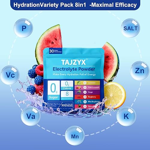 Miniatura 4 de Paquetes de hidratación sin azúcar, paquetes de electrolitos en polvo de 0 calorías, 6 sabores, 8 electrolitos y minerales, paquete variado, 30