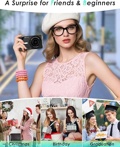 Miniatura 8 de Cámara digital 4K, cámara digital Wevoor de 64MP para apuntar y disparar con enfoque automático, zoom 18X, 20 filtros, tarjeta SD de 64 GB, batería