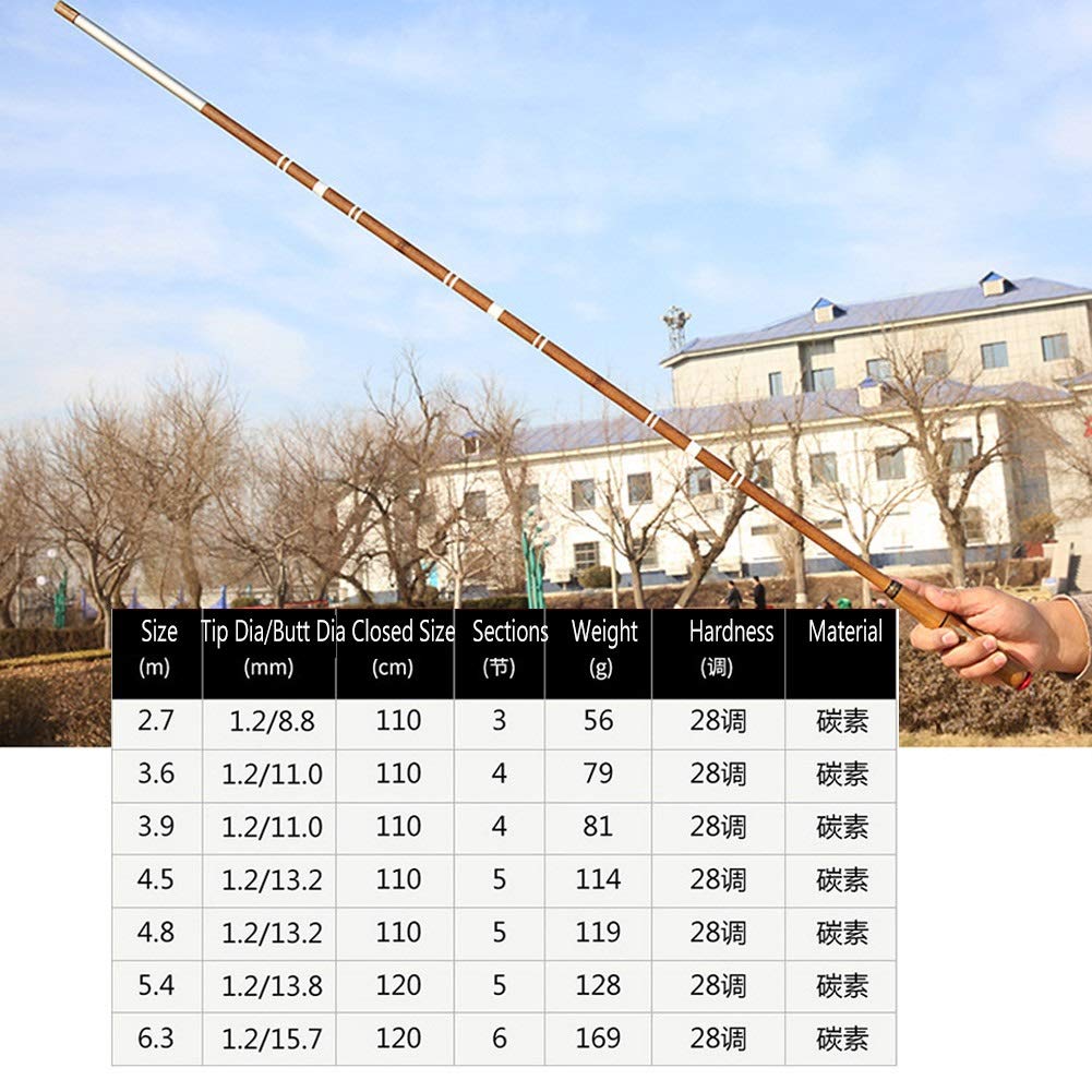 2,7-6,3 m Angelrute, nachgeahmte Bambus Teleskop Angelrute, leichtes und hartes Langstrecken Angelruten Angelgerät mit hohem Kohlenstoffgehalt (Size : 5.4m)
