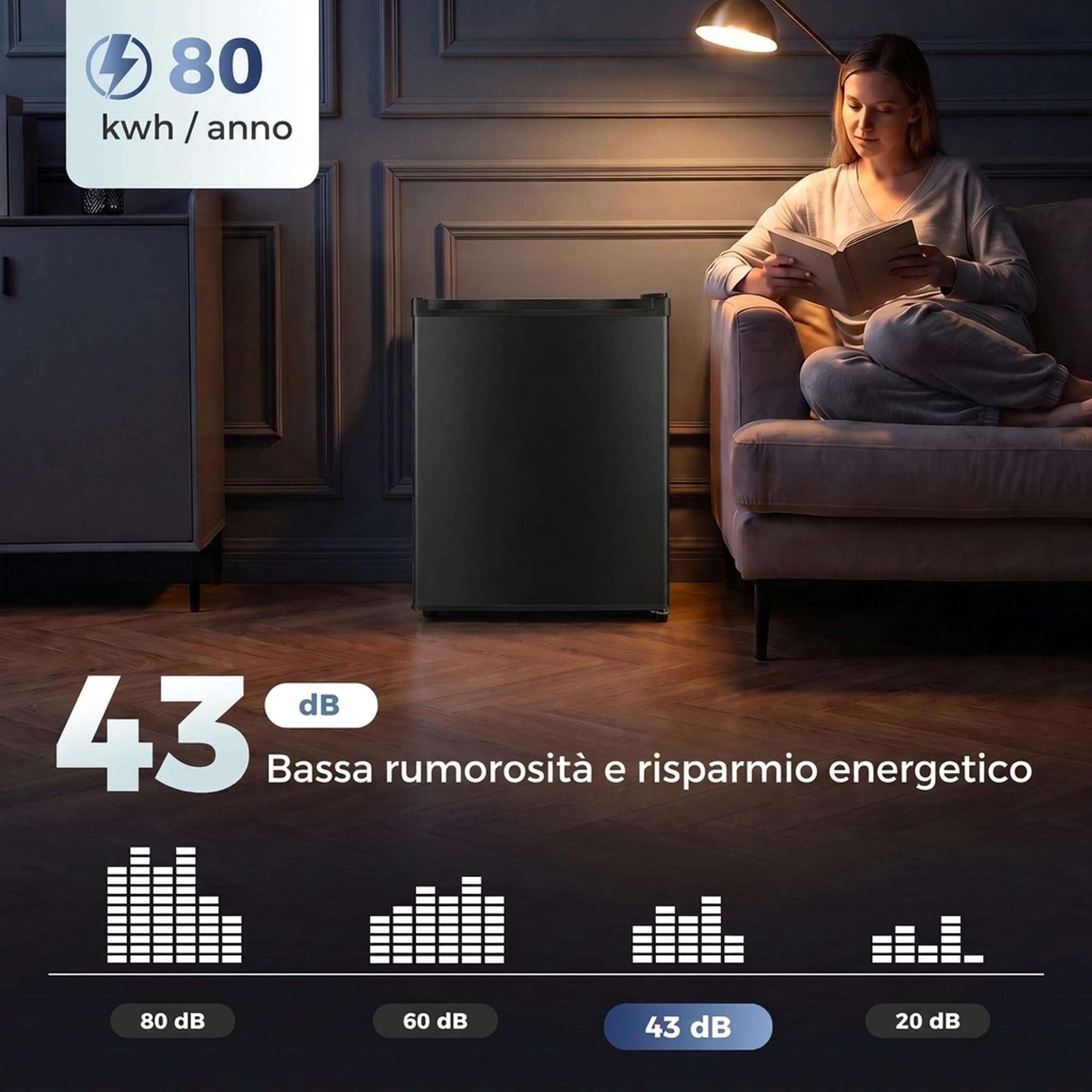 HOMCOM Frigorifero Piccolo 72.5L con Scomparto per Ghiaccio, 43 dB, Nero