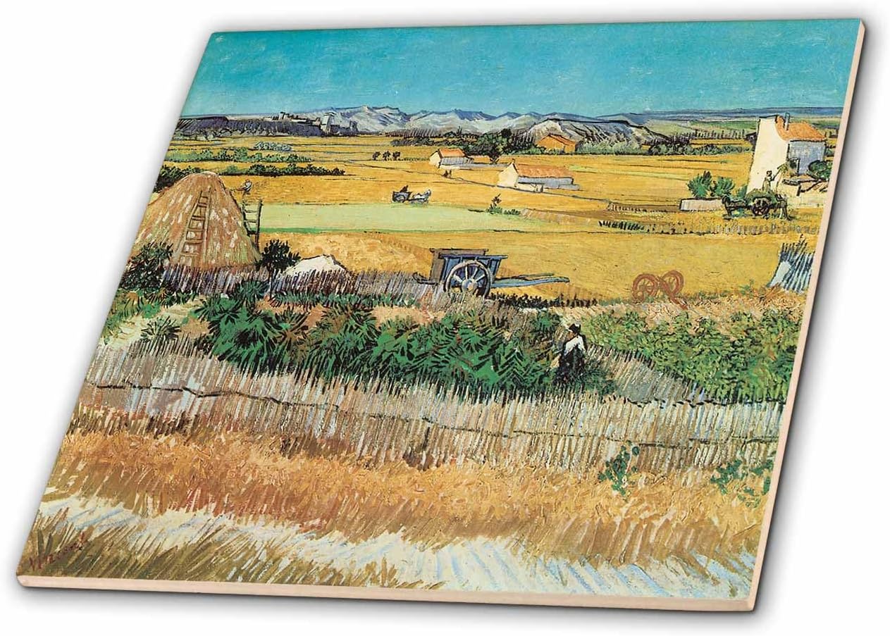 3dRose ct_128131_1 Harvest Landscape by Vincent Van Gogh Ceramic Tile, 4-Inch