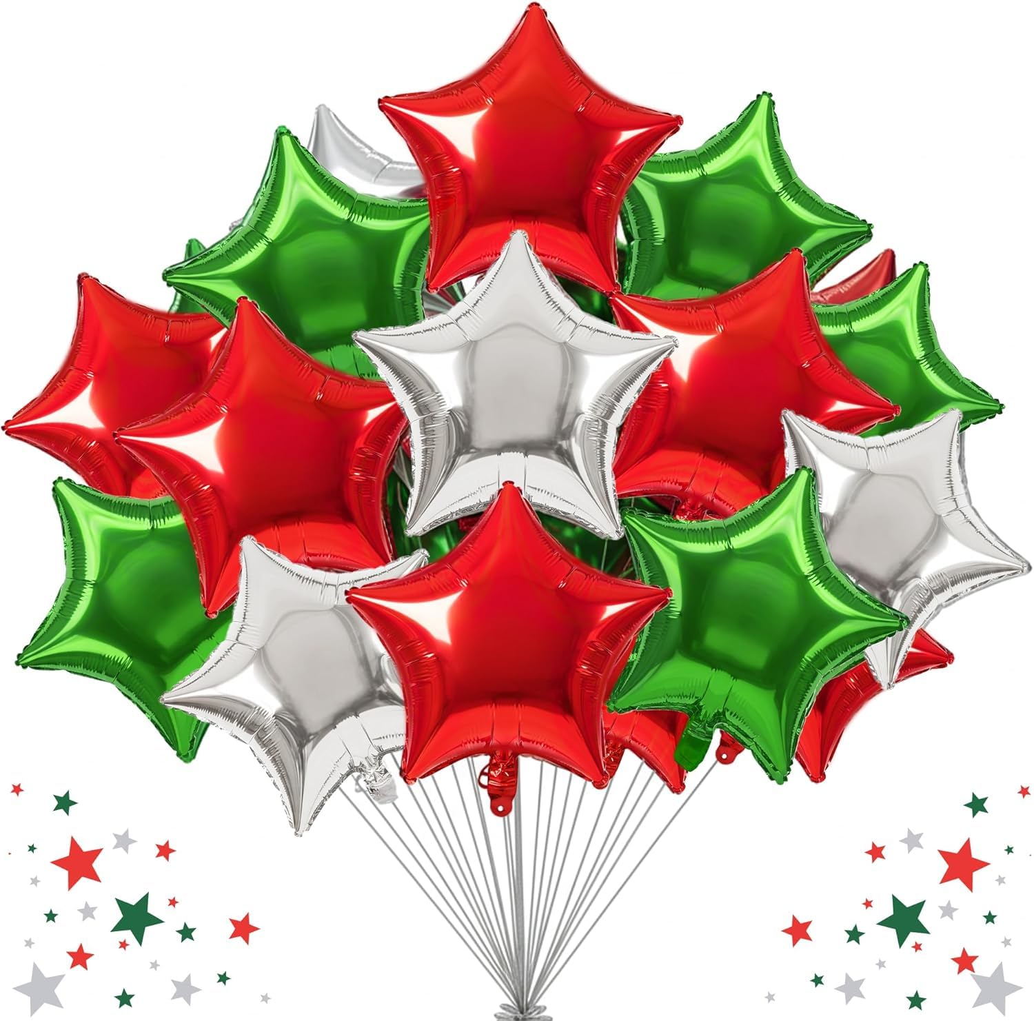 DecoGlee 30Pcs 18 Inch Large Silver Red Silver Star Shape Foil Balloons Big Stars Helium Mylar Ballons for Halloween Birthday Wedding Bridal Shower Anniversary Engagement Party Decorations Supplies