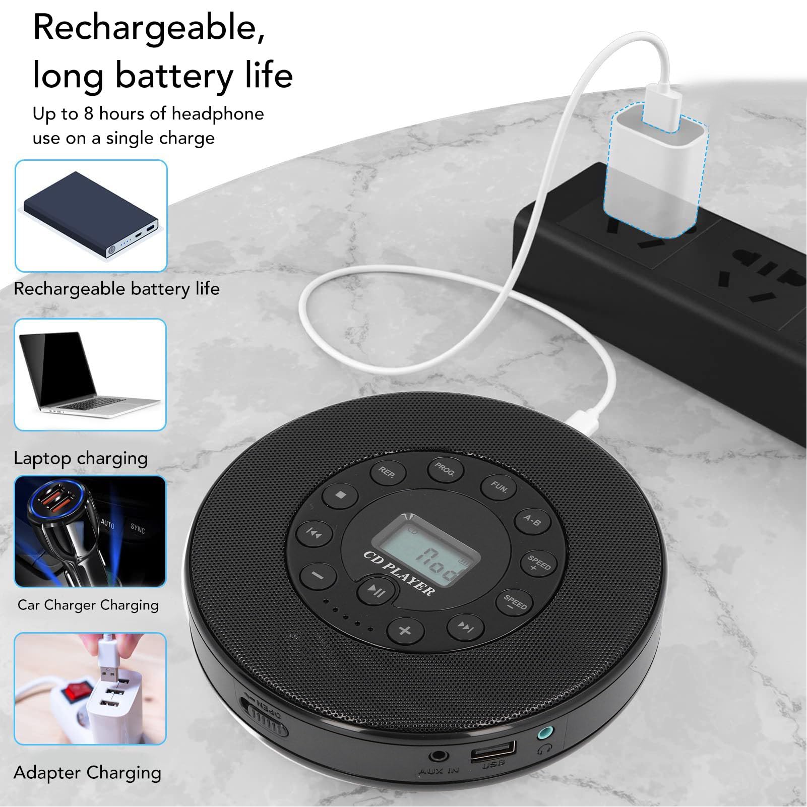 Amazon | スピーカー付きポータブルCDプレーヤー、スキップガード