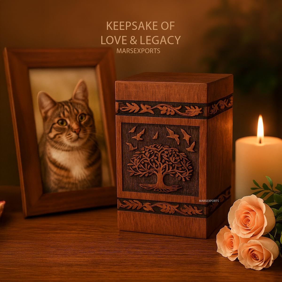 Wooden Cremation Urns Box for Human Ashes, Memorial Keepsake Boxes for Adults, Male/Female,Child, Pets Dog Cat Wood Burial Funeral Container (Peace Birds) Urn, Capacity (Small)