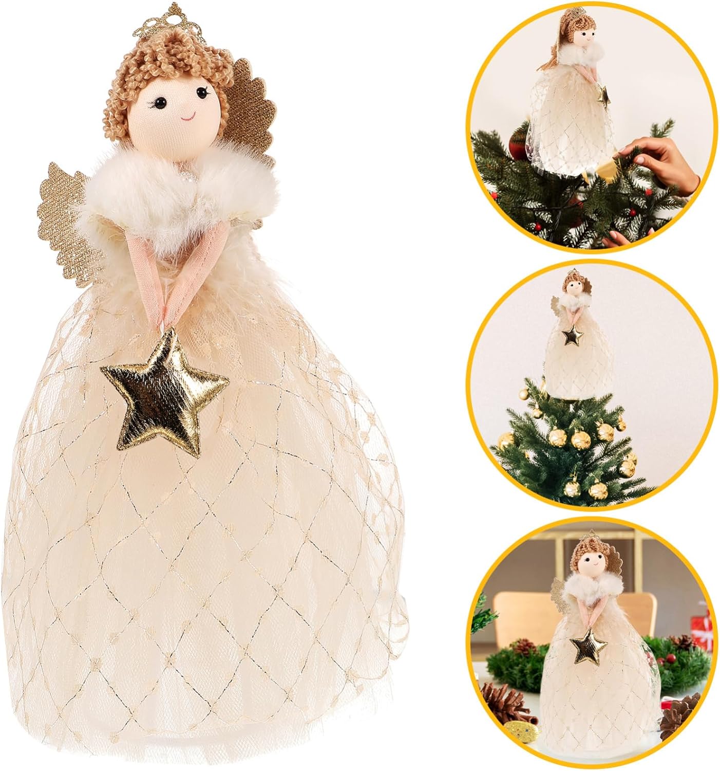 Housoutil Christmas Angel Tree Topper, Christmas Tree Topper, Standing Angel Treetop for Xmas Winter Ornament Holiday Supplies Party Favors Home - Image 6