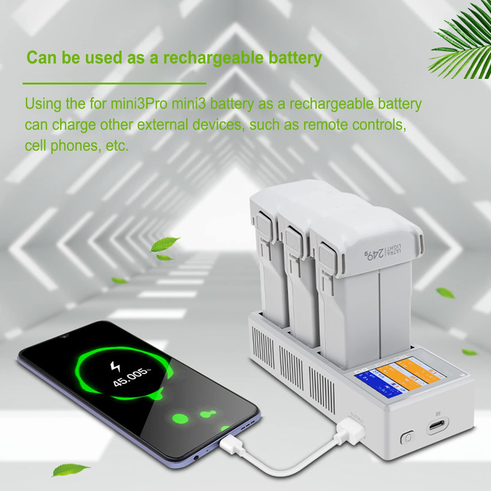 Chargeur pour Drone avec Support 2 Voies, 3 Batteries Chargeur pour Écran LCD USB Compatible avec Mini 3 Pro Mini 3 Accessoires Pour Modèles Avions