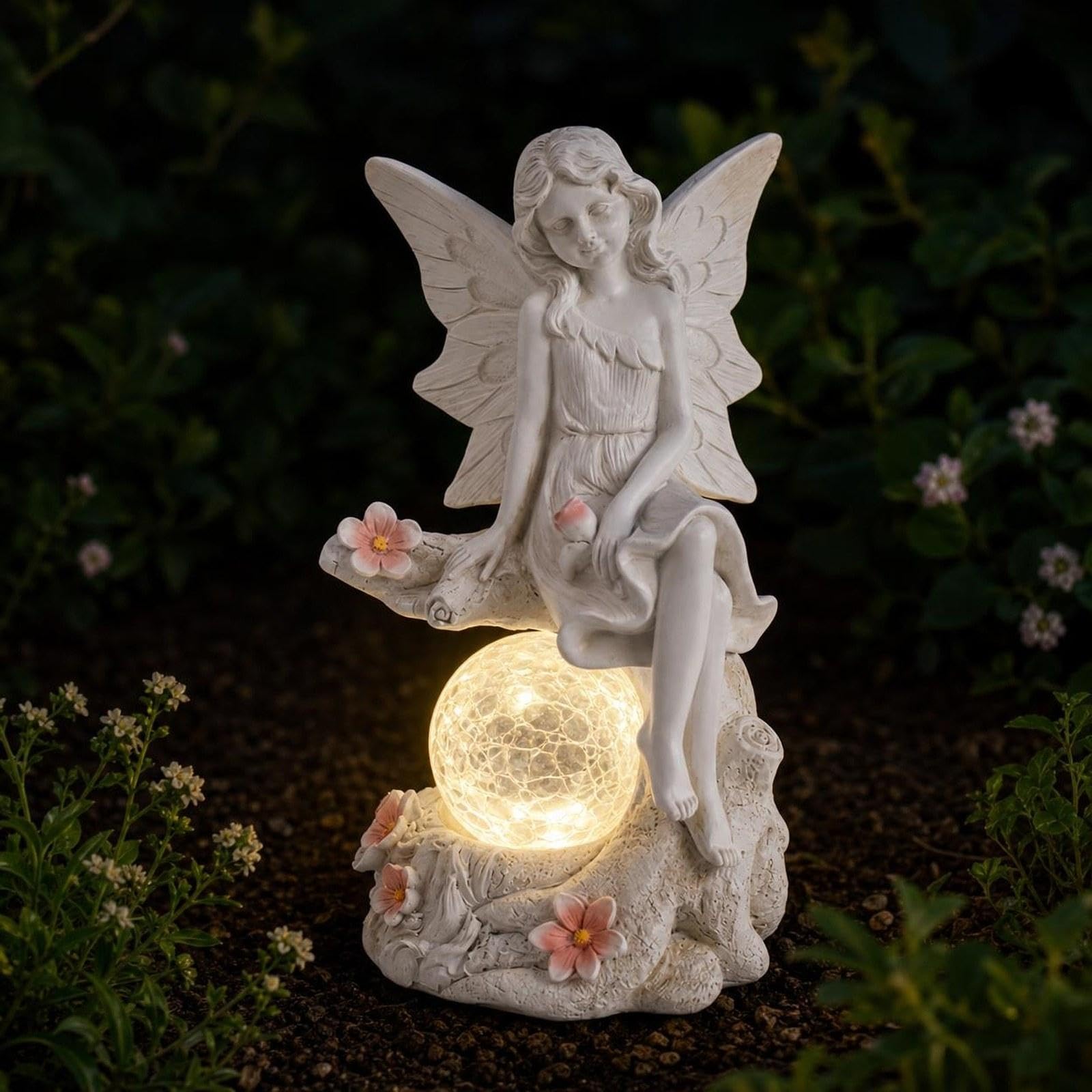 Figura Decorativa para Exteriores, Figura de Resina con Luz Solar para Y Jardines, Blanco