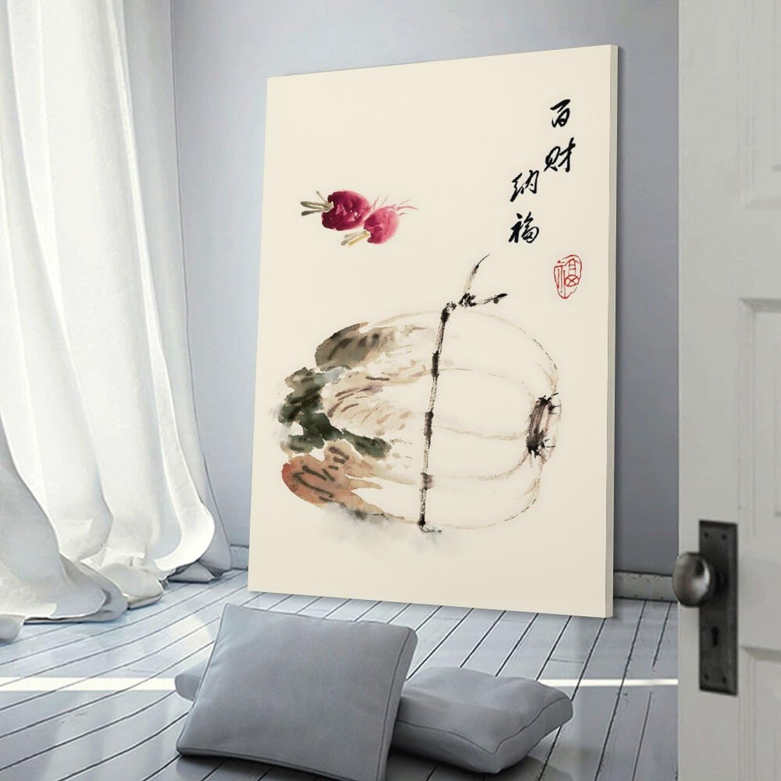 Junmoney Frame-Style-4 Ukiyo E Plum Blossom Wall Decor Canvas Print, 24X36inch(60X90cm), For Living Room, Lounge Or Sitting Room, Easy Decor For Gallery Walls