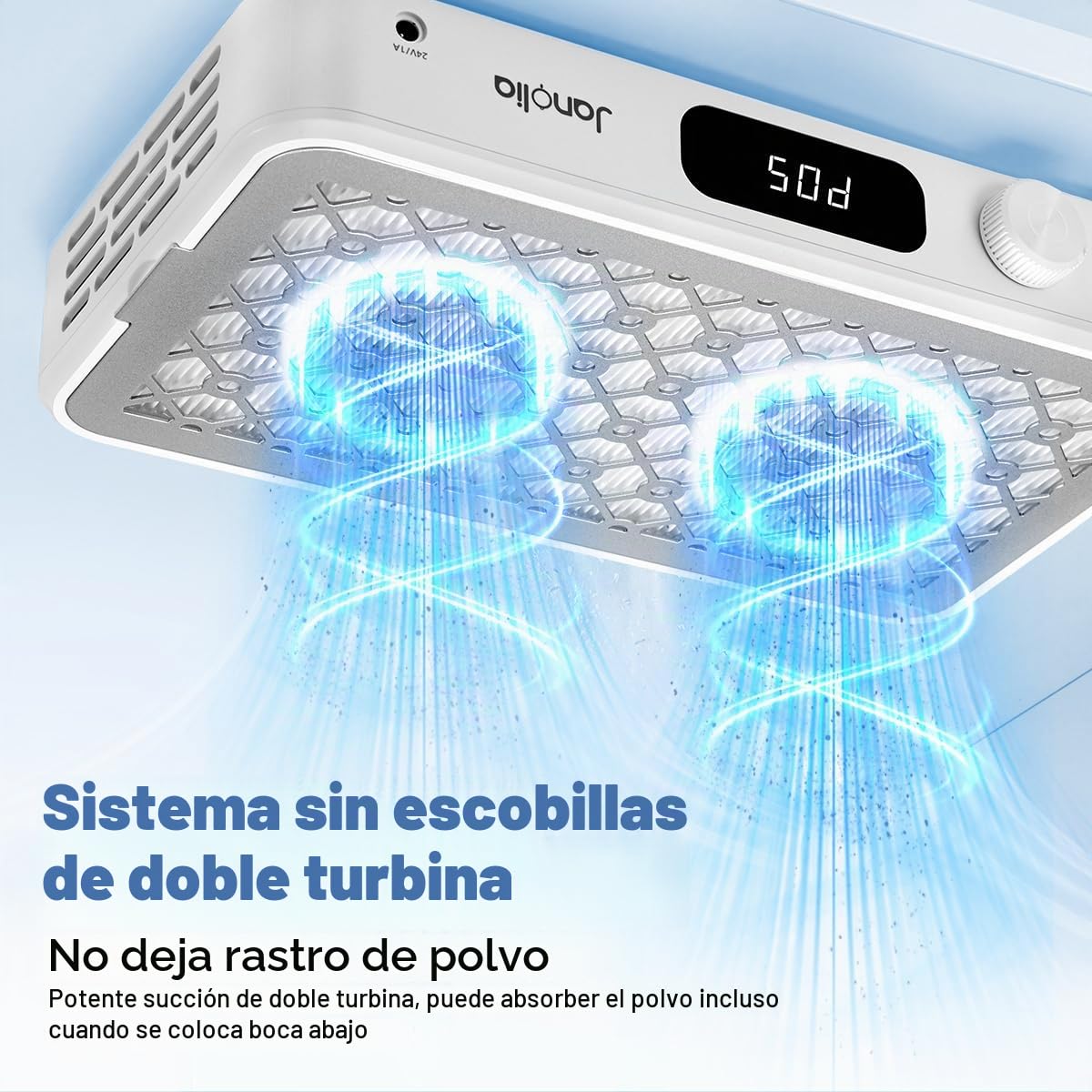 Janolia Aspirador de polvo para uñas con doble turbina – Potencia de succión x5, 139 CFM – Extractor profesional con ajuste continuo de la velocidad – para salones y uso doméstico