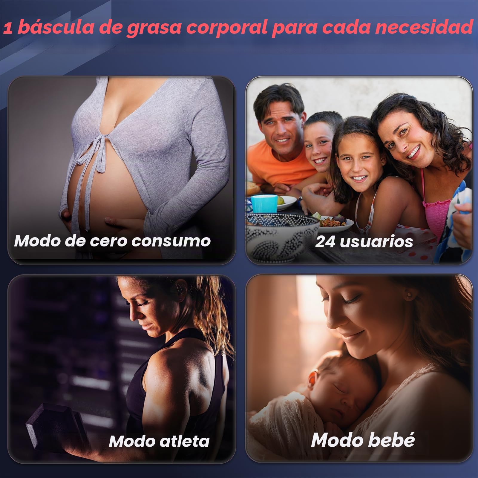 Lepulse Báscula digital para personas de 3,35 pulgadas, TFT, pantalla grande, báscula digital con grasa corporal y masa muscular, báscula BIA con aplicación, 22 datos de medición, frecuencia cardíaca