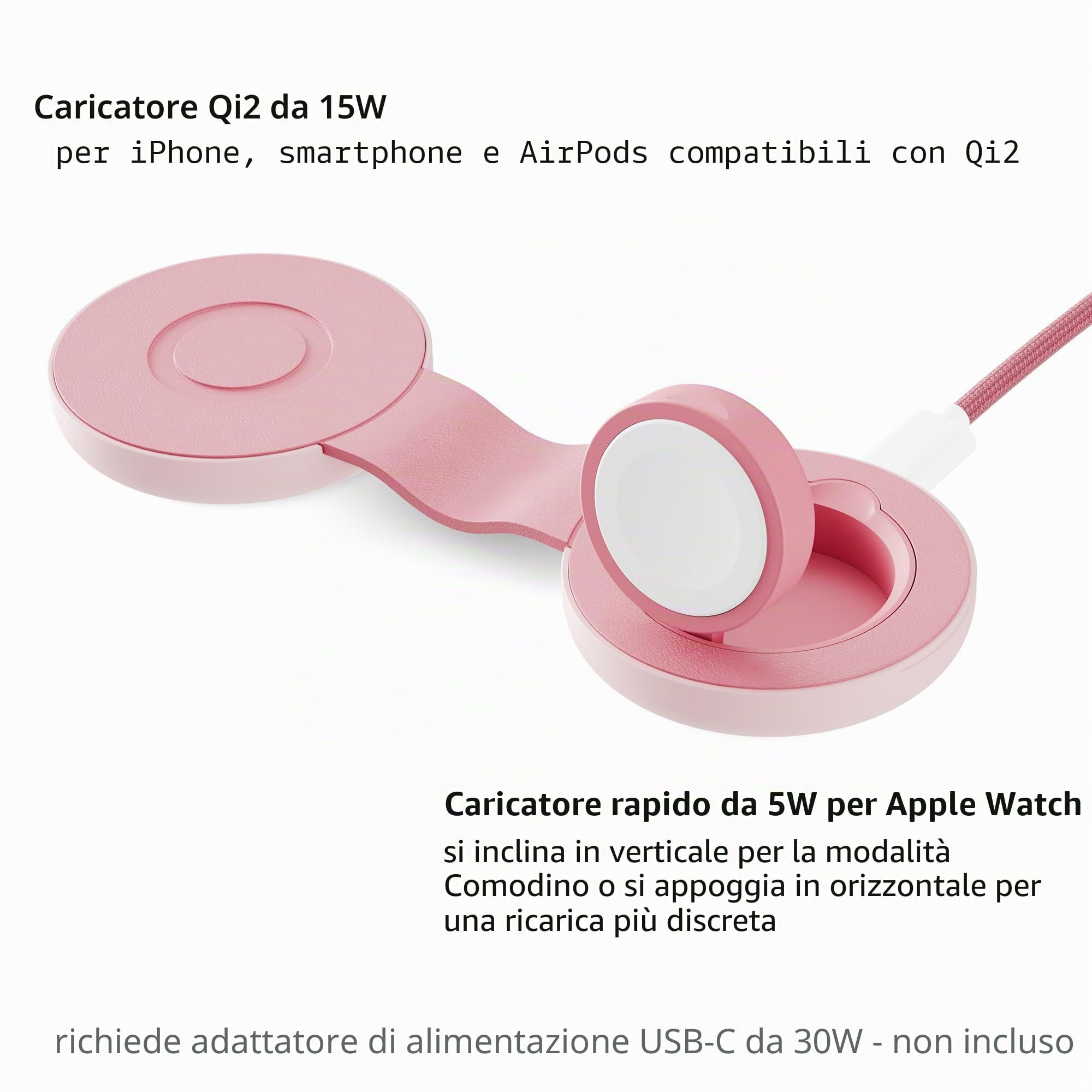 Butterfly SE Caricabatterie da viaggio wireless compatto pieghevole 2 in 1, ricarica MagSafe Duo da 15 W per iPhone, AirPods e Apple Watch, rosa