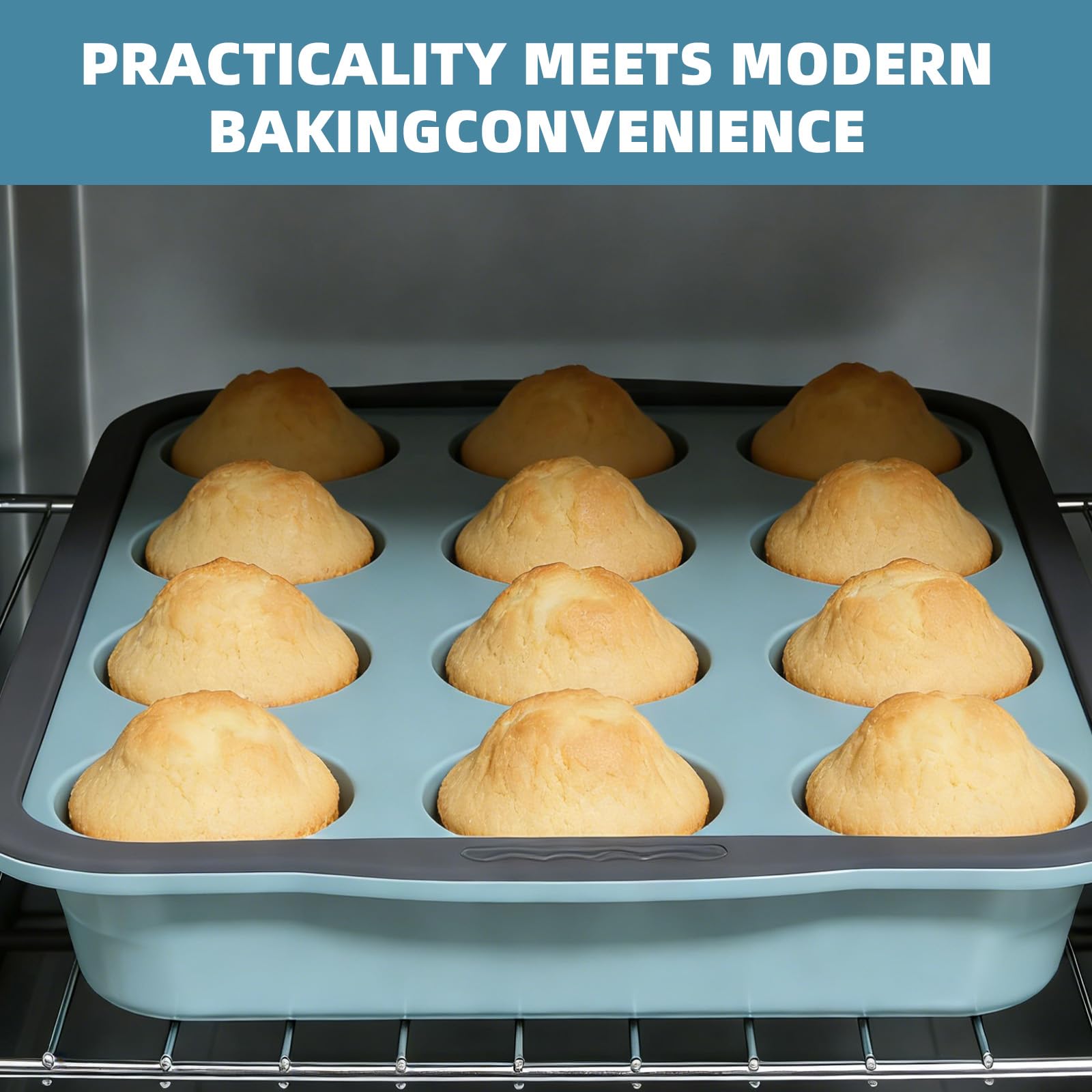 Standardowa forma do pieczenia muffinek, 12 muffinek, z metalową ramą, nieprzywierająca, silikonowa, do babeczek, browniei i budyniów, nie zawiera BPA