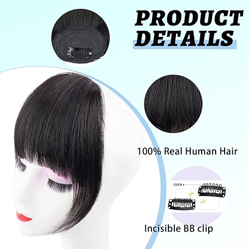 Miniatura 3 de Flequillo con clip de cabello 100% humano, postizo con clip, color marrón y negro, flequillo de cabello humano real, flequillo francés, flequillo